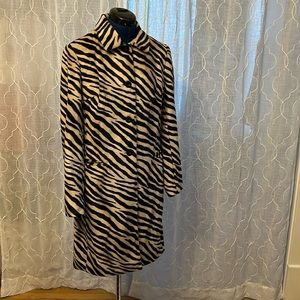 ABS Allen Schwartz Retro Zebra Stripe Luxury Faux Fur Tailored Dress Coat